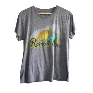 Billabong Graphic Tee Gray Medium – Retro Mountain Sunset Adventure T-Shirt